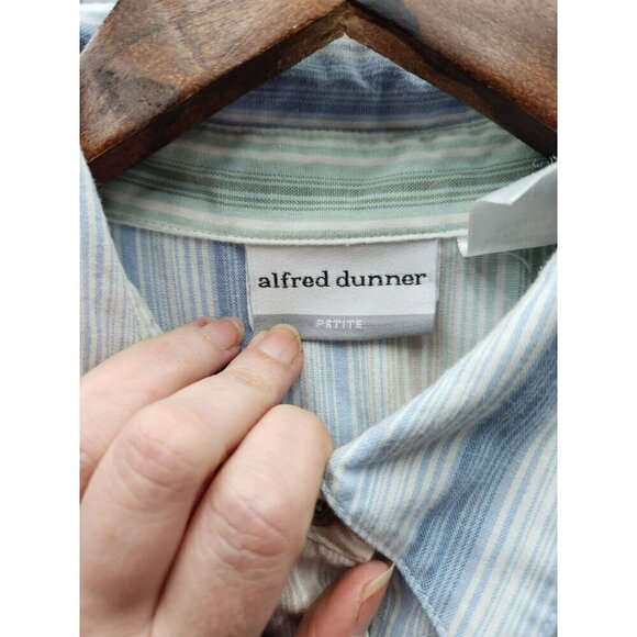Alfred Dunner Petite 14P Womens Striped Embroidered Button-Up Blouse Short Sleev - Picture 3 of 5